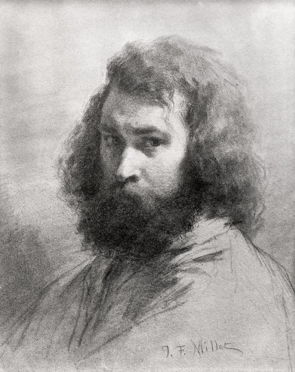 Autoritratto, c.1845-46 (carboncino e matita su carta) da Jean Francois Millet