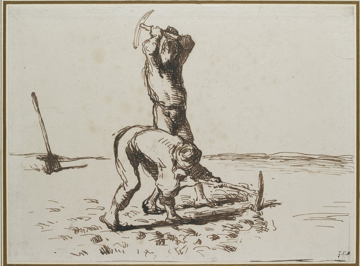 Due contadini che scavano con picconi, c. 1844 - 1846 da Jean Francois Millet