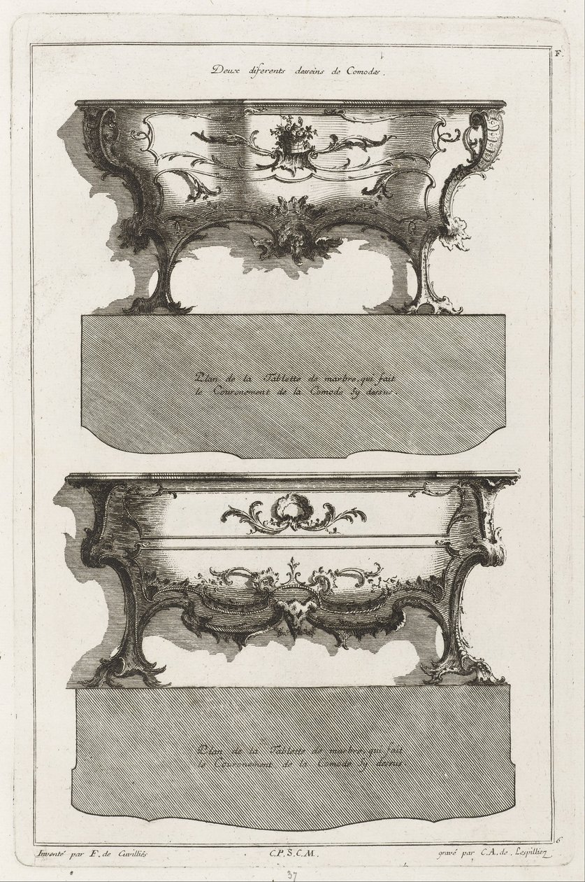 Due diversi disegni di comò da Jean François Cuvilliés