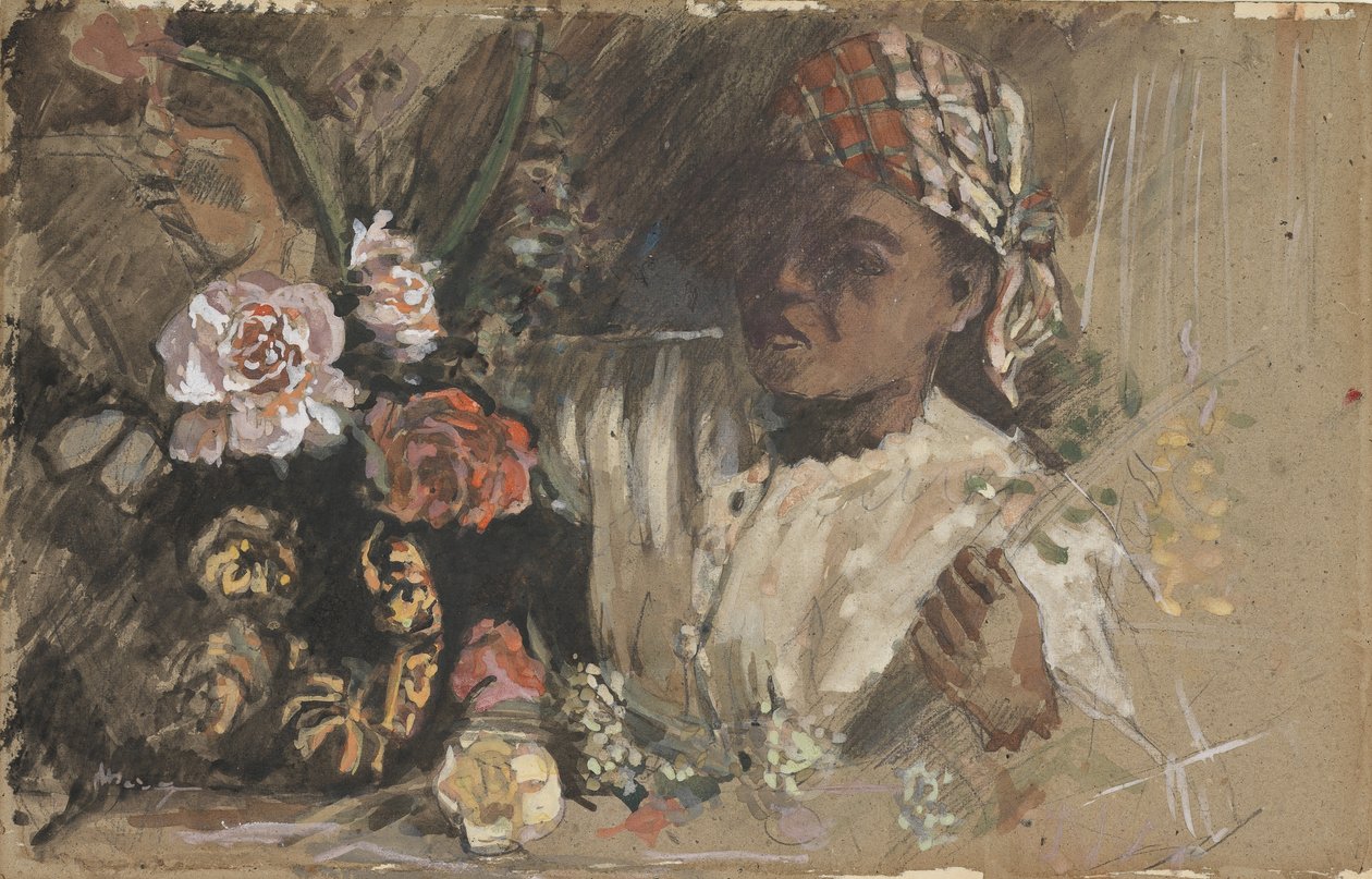 Donna nera con peonie da Jean Frederic Bazille