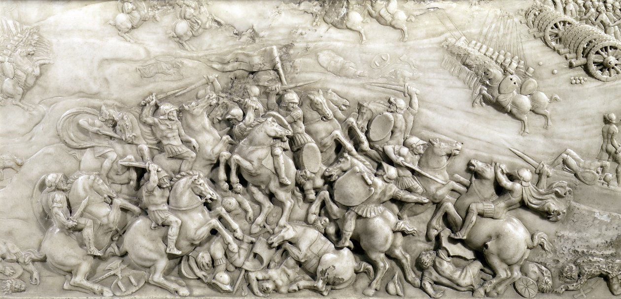 La battaglia di Agnadello, 14 maggio 1509, dettaglio dalla tomba di Luigi XII (1462-1515) e Anna di Bretagna (1496-1533) 1515 (marmo) da Jean I Juste