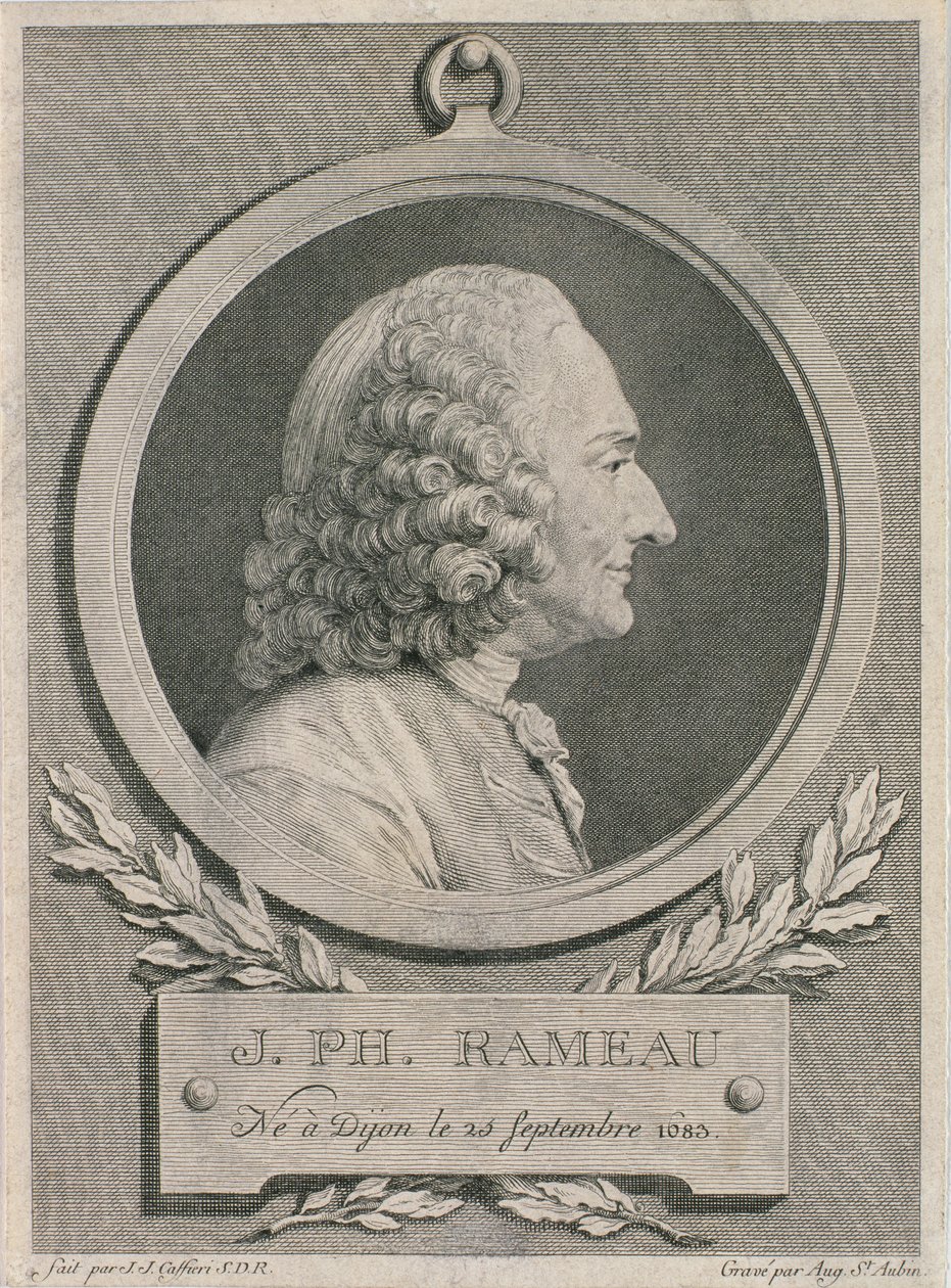 Ritratto di Jean Philippe Rameau inciso da Auguste de Saint-Aubin da Jean Jacques Caffieri