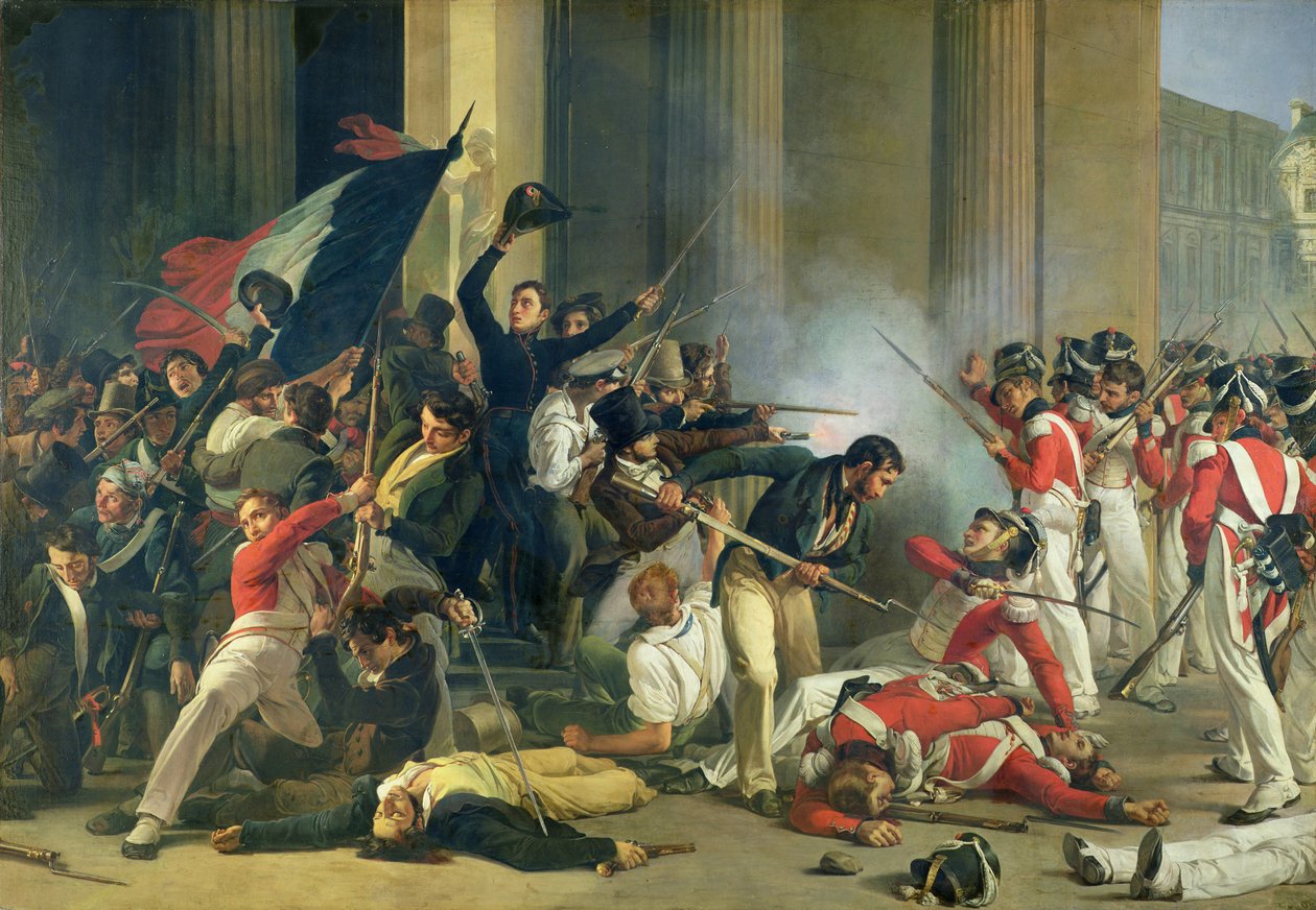 Scena della rivoluzione del 1830 al Louvre da Jean Louis Bezard