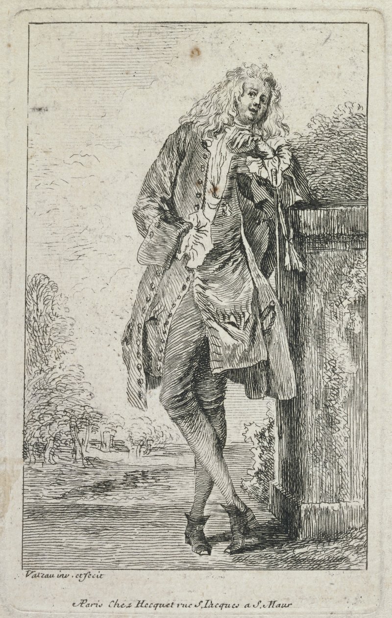 Figure di moda: Uomo in piedi Acconde da Jean Antoine Watteau
