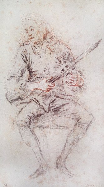 Violinista Seduto che Gira il Suo Strumento da Jean Antoine Watteau