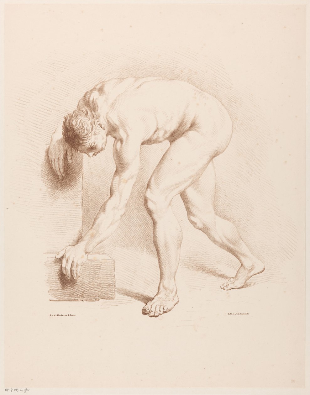 Uomo nudo piegato da Jean Augustin Daiwaille