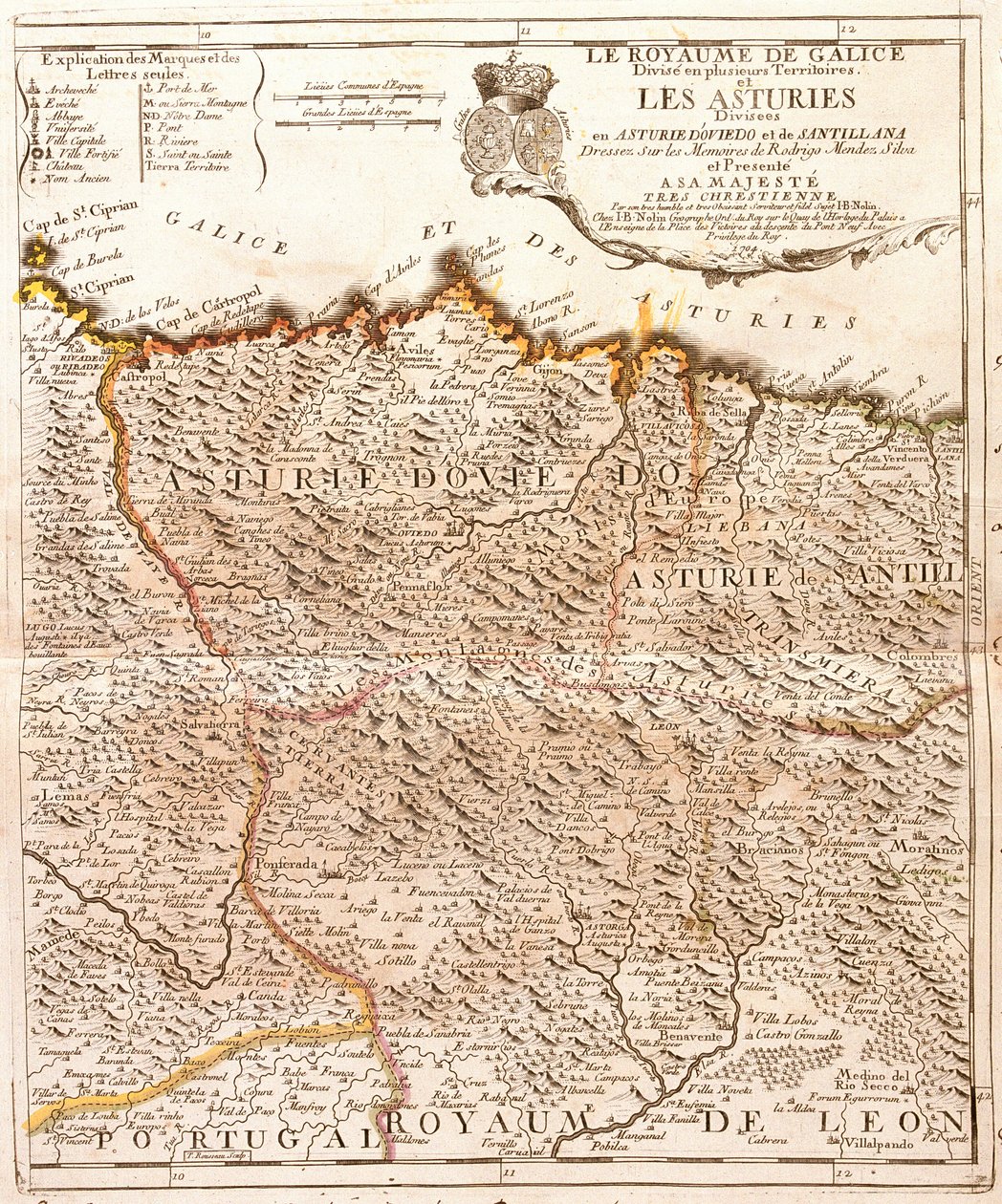 Mappa delle Asturie (Spagna) da Jean Baptiste Nolin