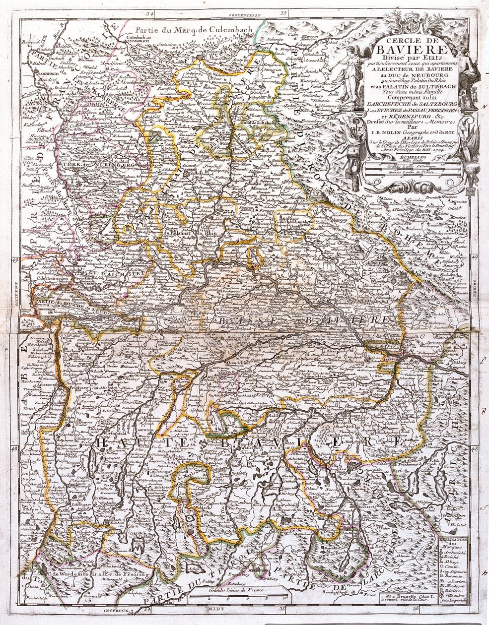 Mappa della Baviera (Germania) da Jean Baptiste Nolin