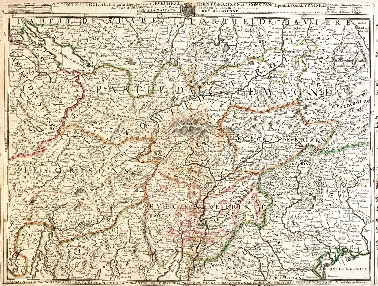 Mappa della provincia del Tirolo (Germania) (incisione) da Jean Baptiste Nolin