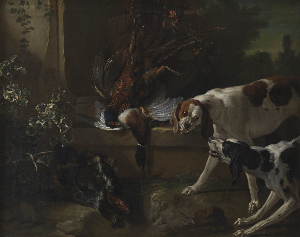 Cani con selvaggina e uccelli selvatici da Jean Baptiste Oudry