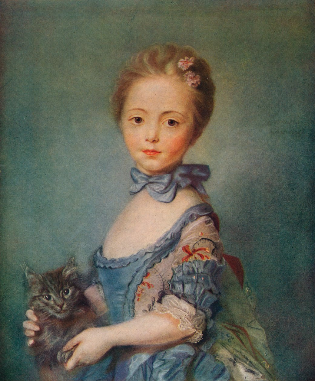 Ragazza con gattino, c1743 da Jean Baptiste Perronneau