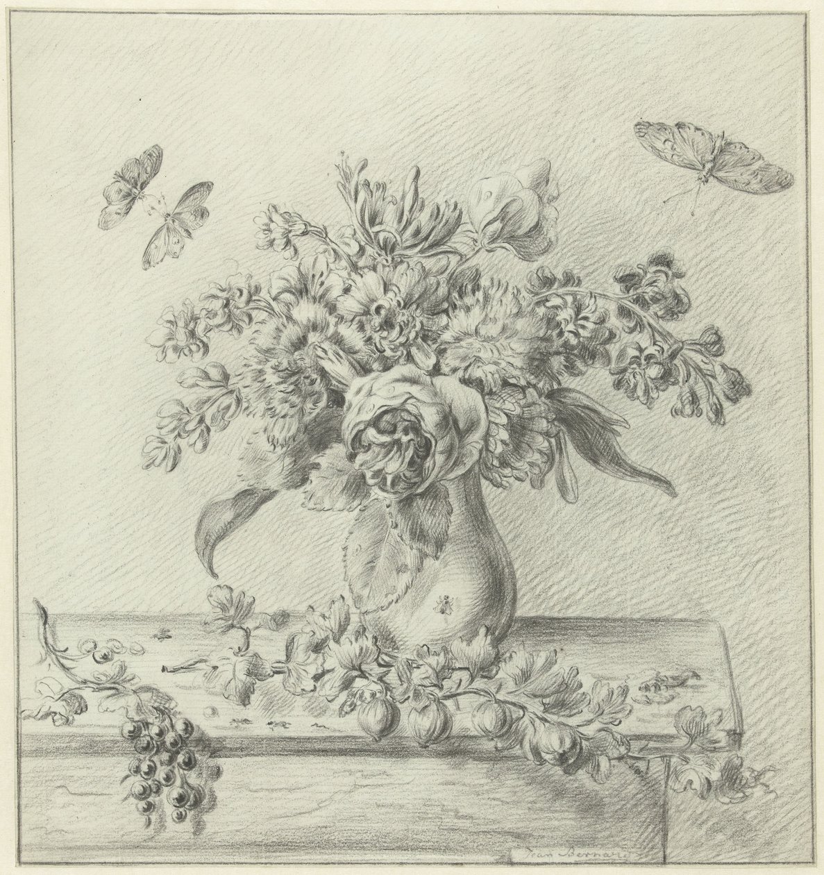 Natura morta con composizione floreale, frutti e insetti da Jean Bernard