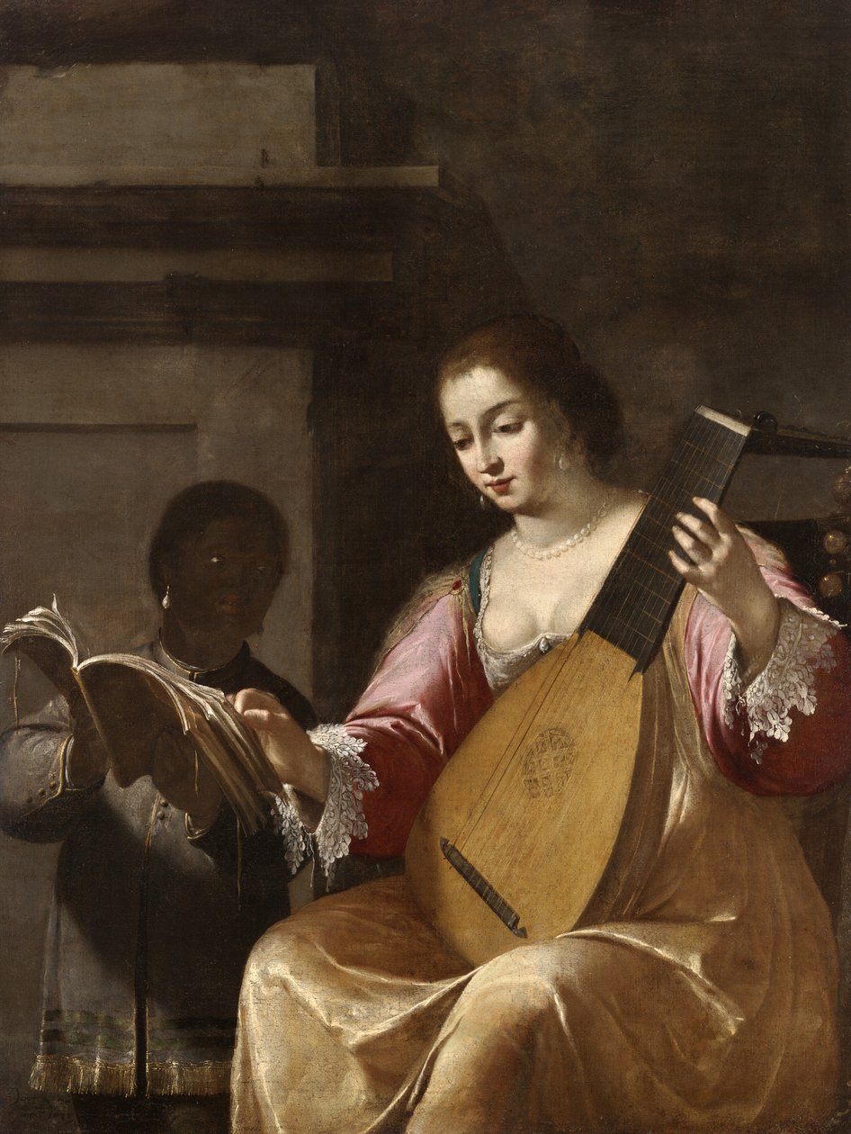 Donna che suona un liuto, 1638 da Jean Daret