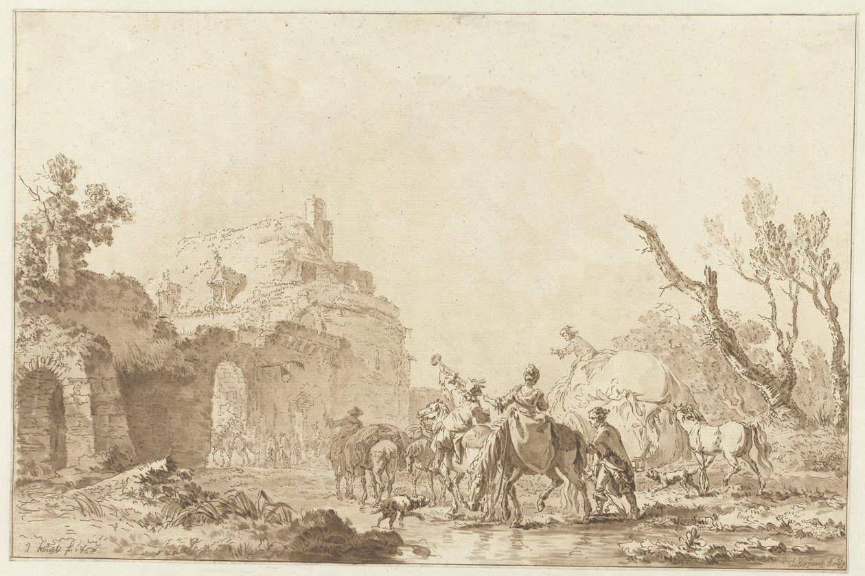 Viaggiatori presso un portale da Jean Francois Janinet