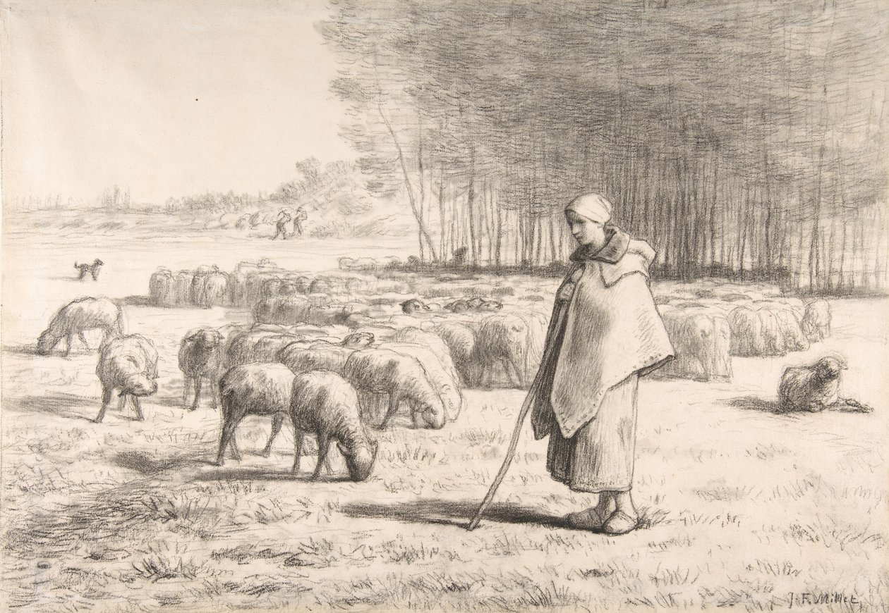 Una pastorella con il suo gregge da Jean Francois Millet