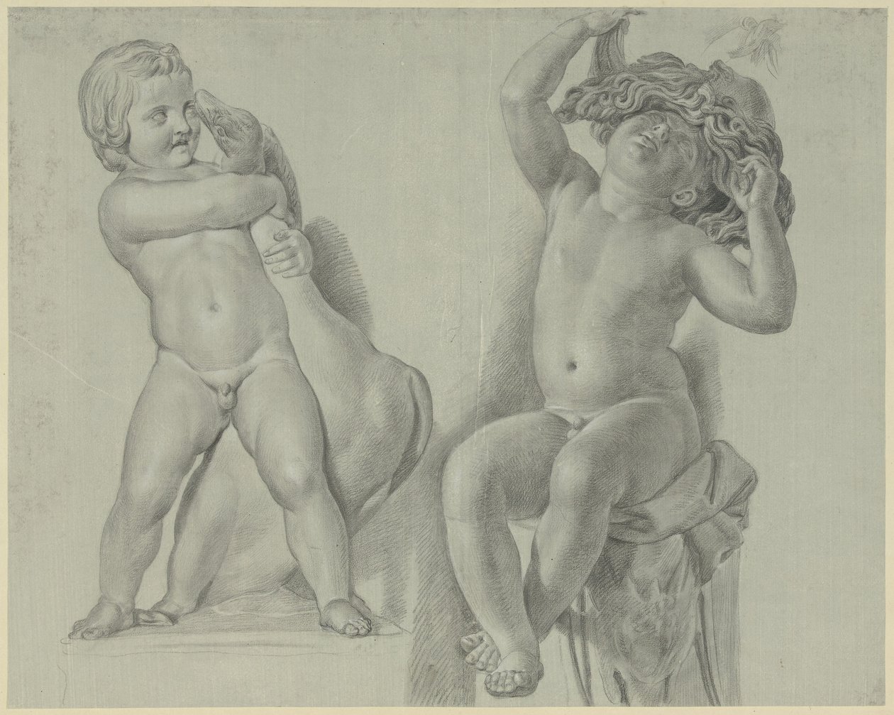 Due studi di sculture di bambini da Jean Grandjean