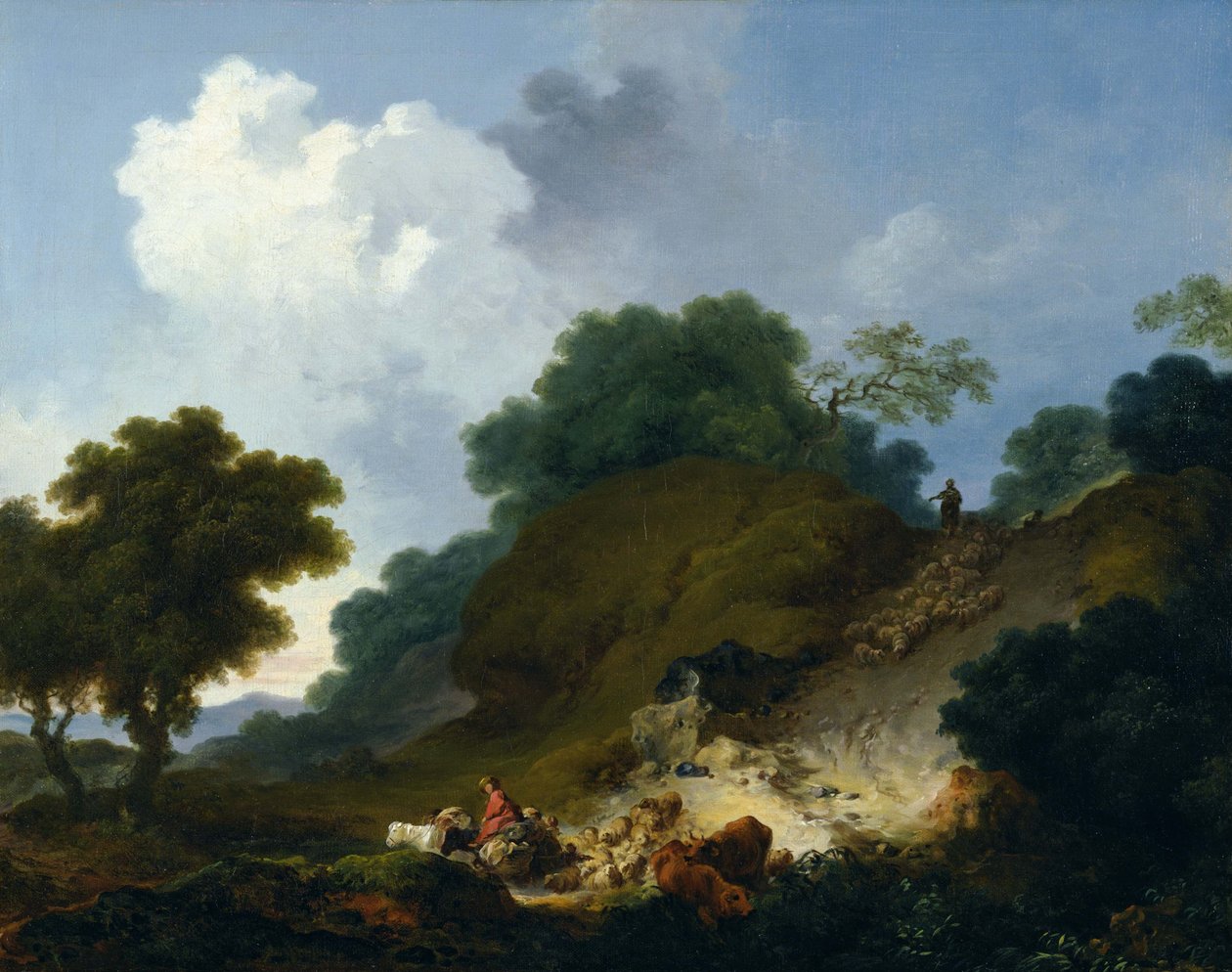 Gregge di pecore che scende dalla collina da Jean Honore Fragonard