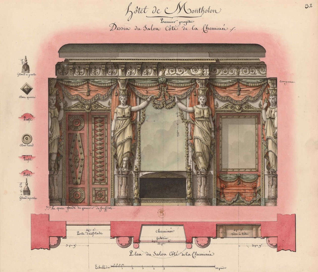 Hôtel Montholon. Progetto di salone, 1786 da Jean Jacques Lequeu