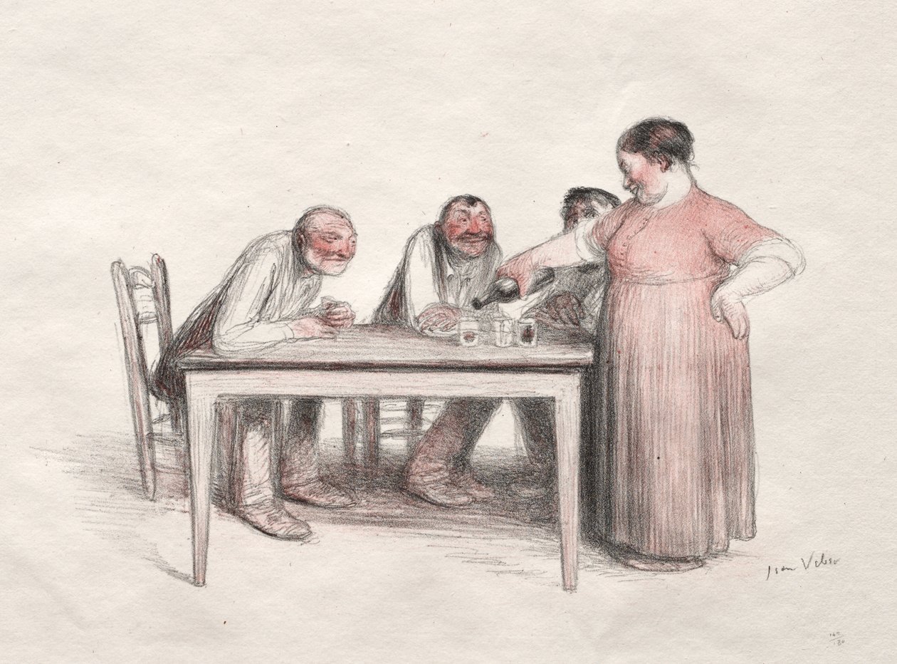 Il bicchiere di vino (litografia a colori) da Jean Veber