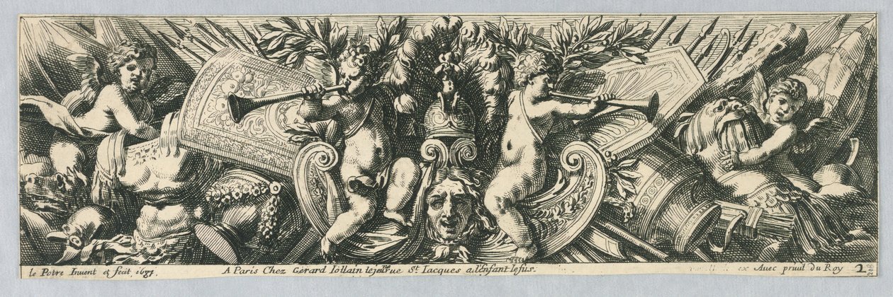 Fregi: trofei di armi e putti da Jean le Pautre