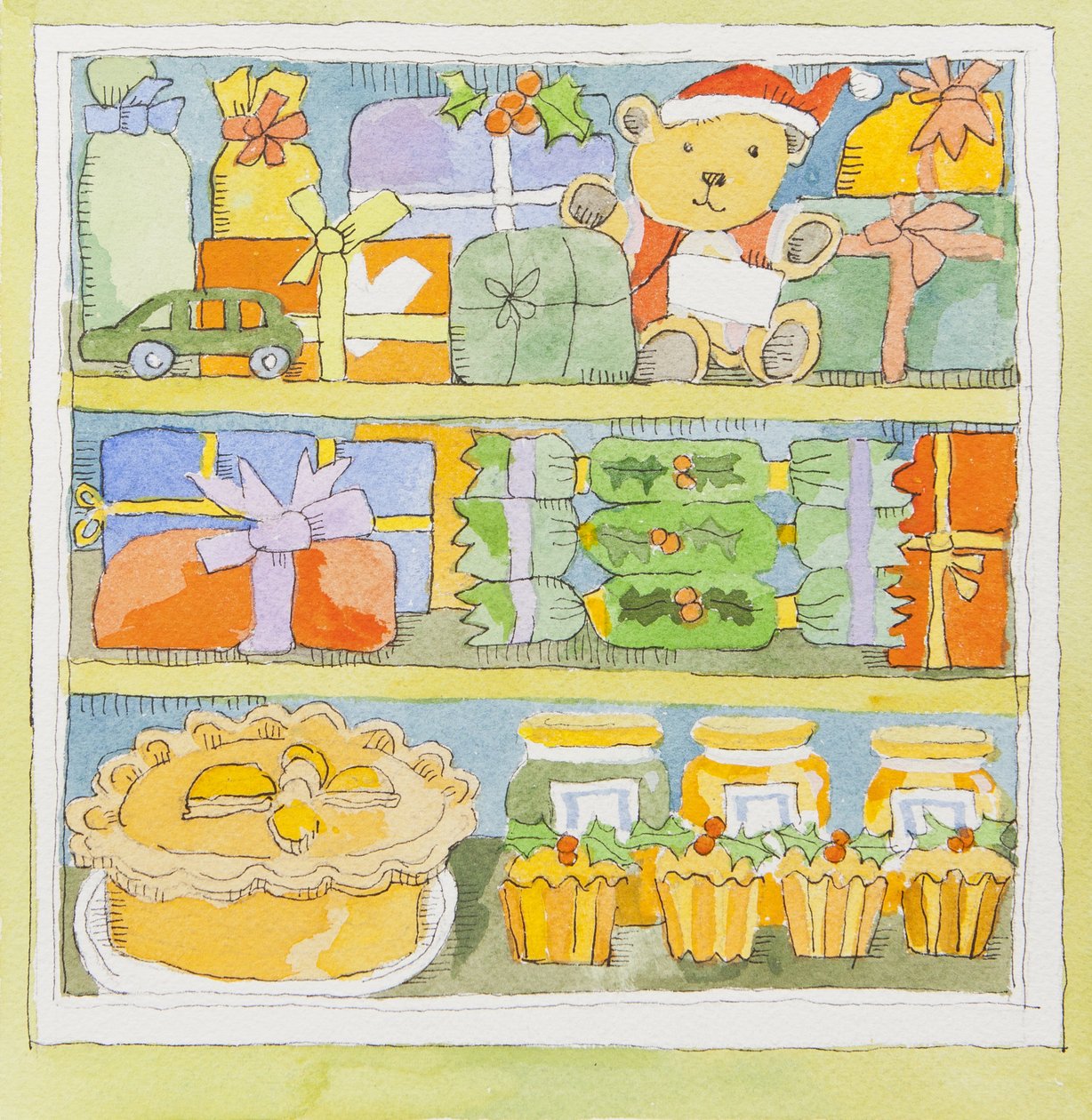 Interno della credenza di Natale (acquerello) da Jennifer Abbott