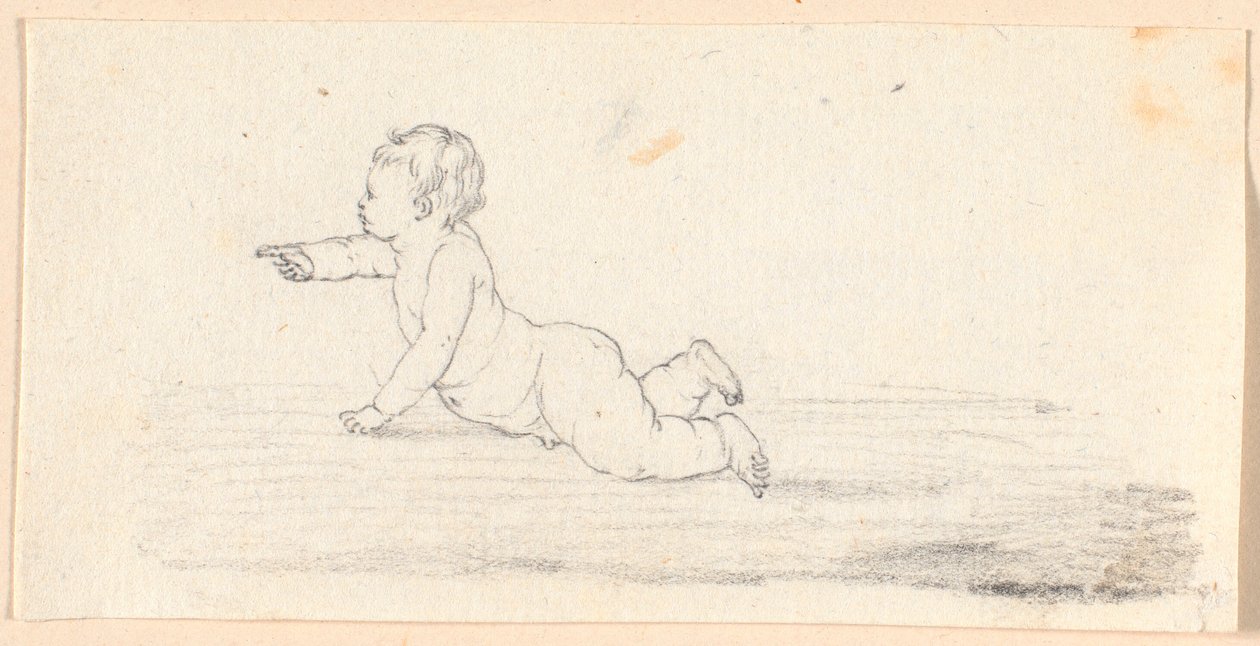 Un bambino nudo che gattona da Jens Juel