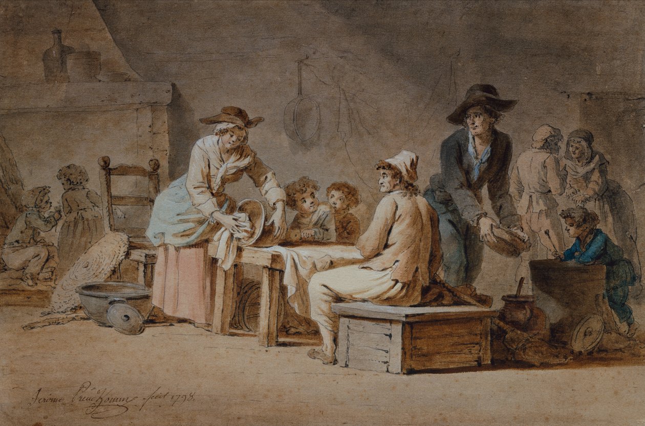Una famiglia di contadini in un interno da Jerome Preudhomme