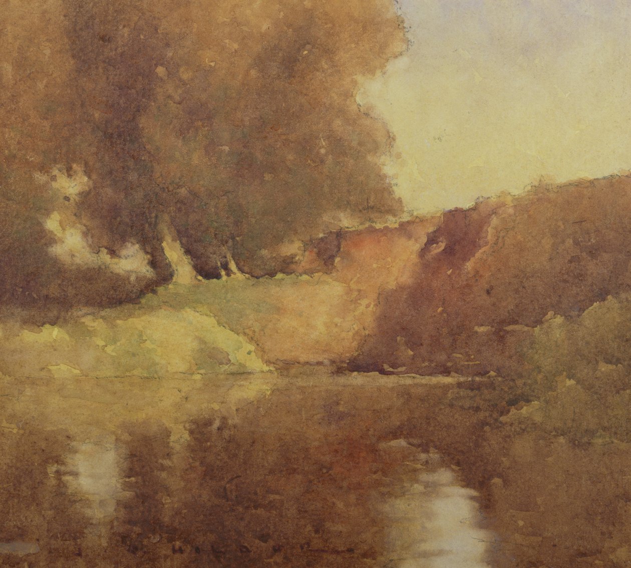 Veduta di alberi vicino a un ruscello da Jesse Jewhurst Hilder