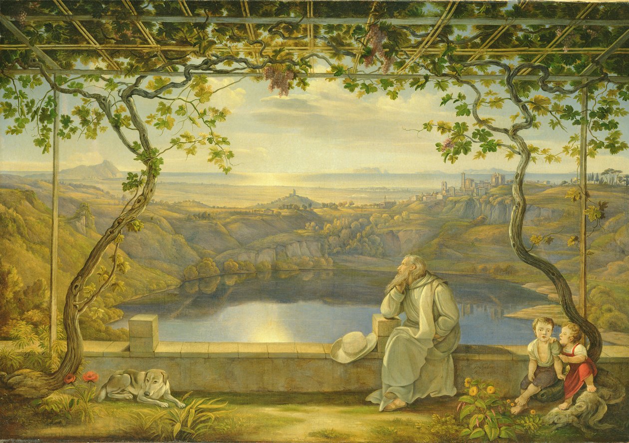 Un monaco su una terrazza al Lago di Nemi, 1818 da Joachim Faber