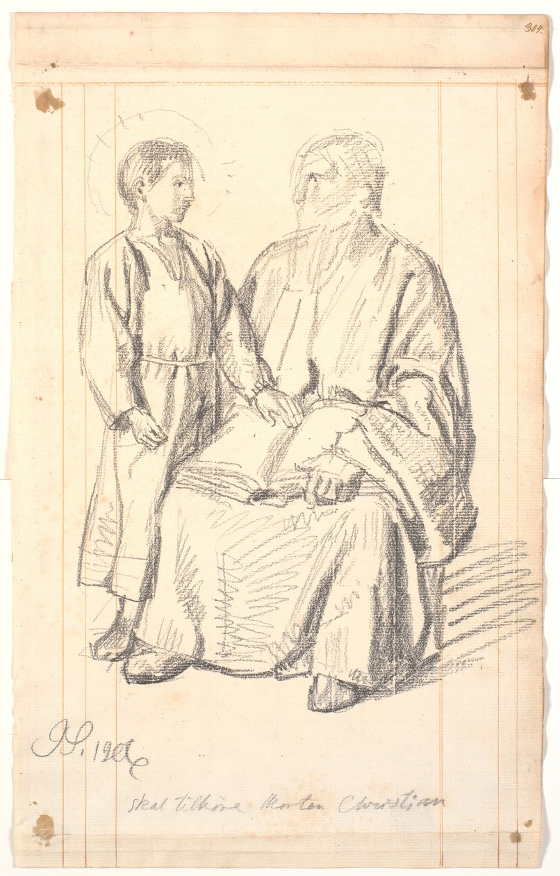 Studio di figura di vecchio seduto e ragazzo in piedi da Joakim Frederik Skovgaard