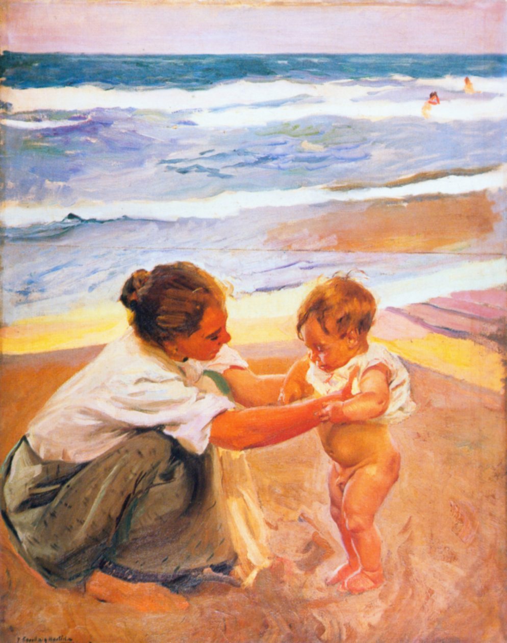 Madre e figlio sulla spiaggia da Joaquín Sorolla