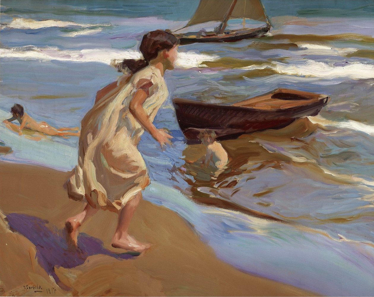 Bambina che entra nel bagno da Joaquín Sorolla