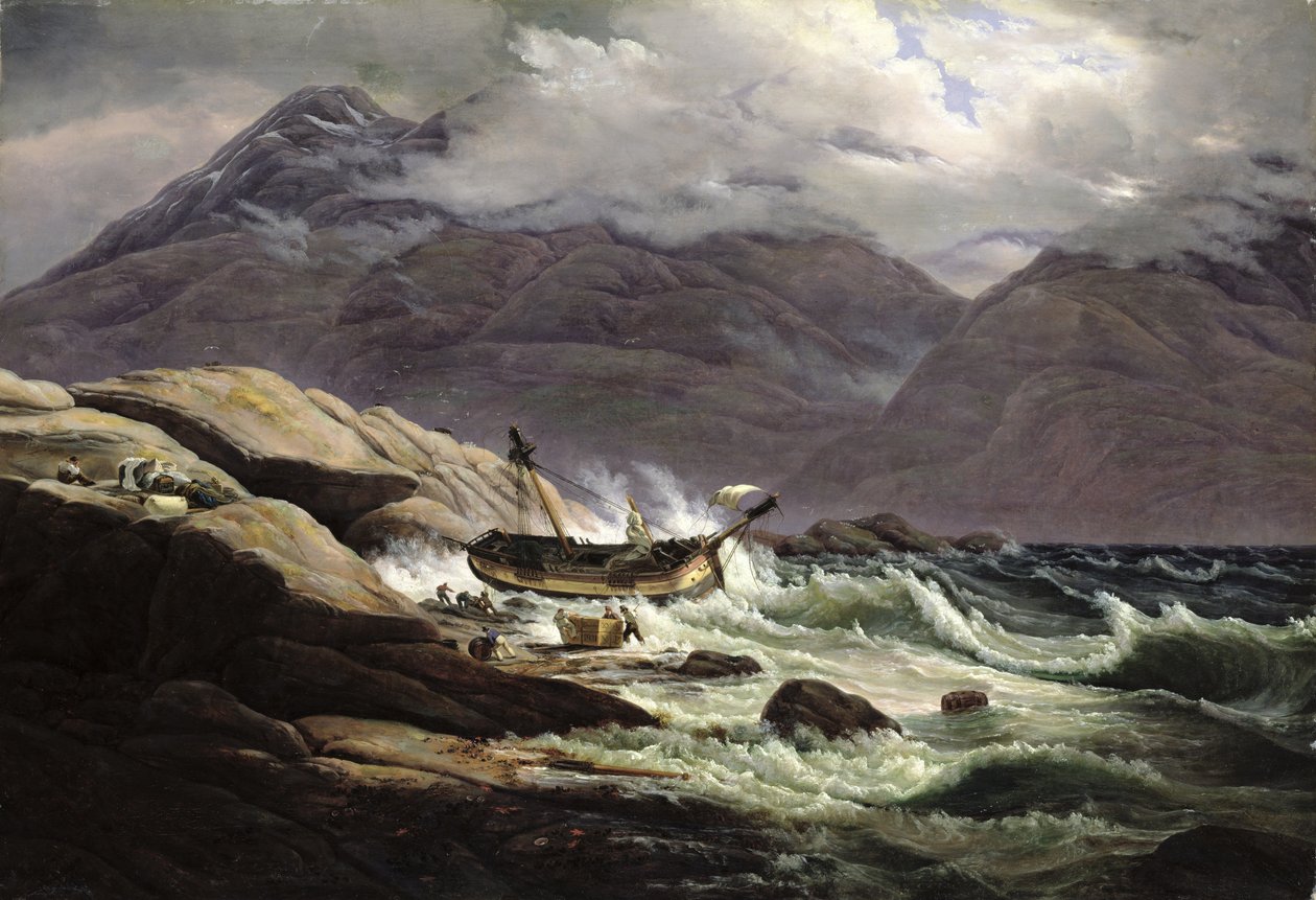 Naufragio sulla costa norvegese da Johan Christian Dahl