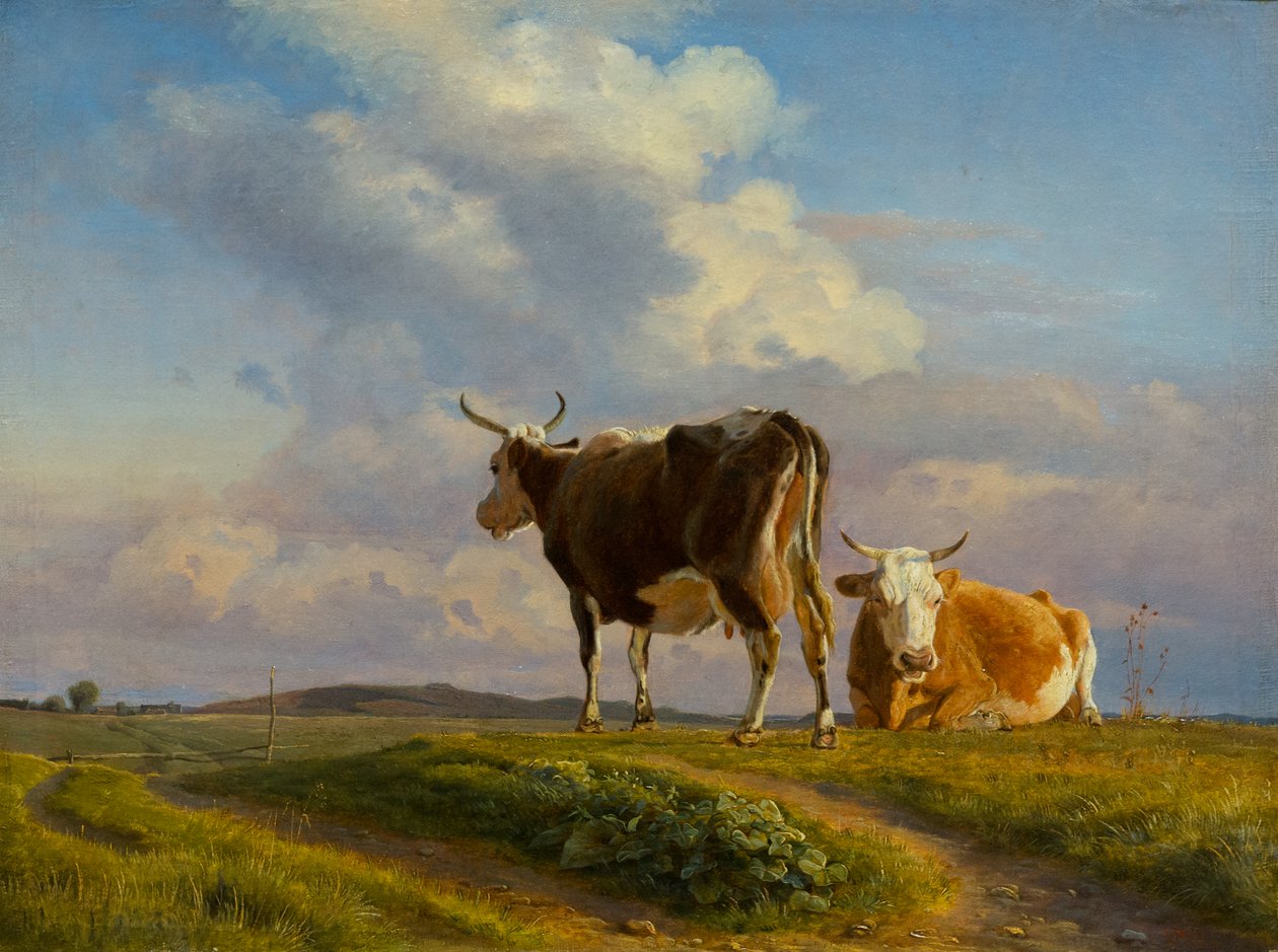Due mucche in un campo aperto da Johan Thomas Lundbye