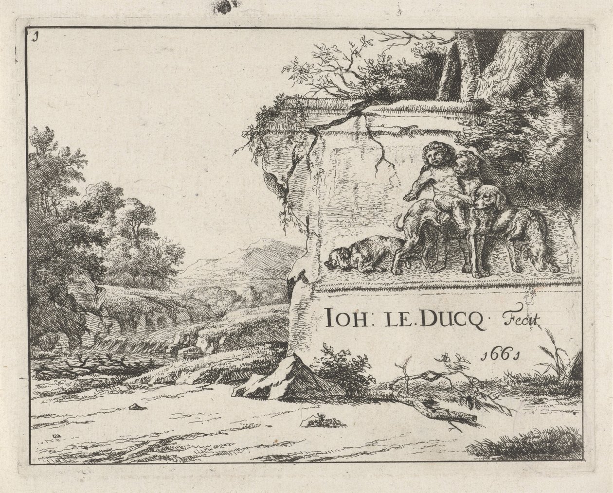 Veduta di una rovina, in un paesaggio con un fiume da Johan le Ducq