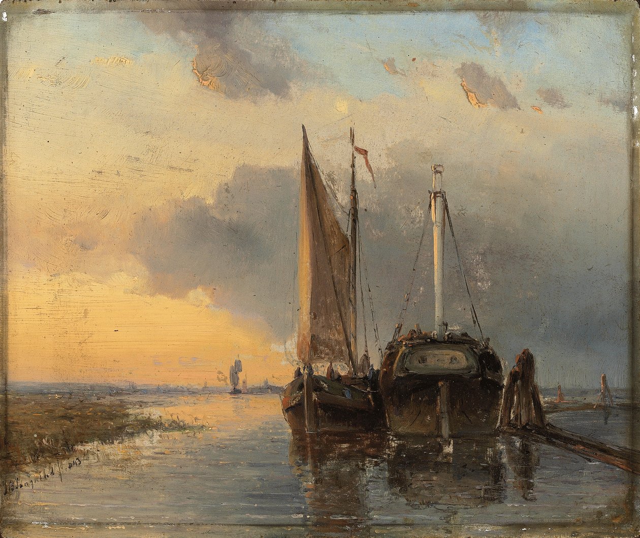 Porto su un fiume olandese, 1843 da Johan Barthold Jongkind