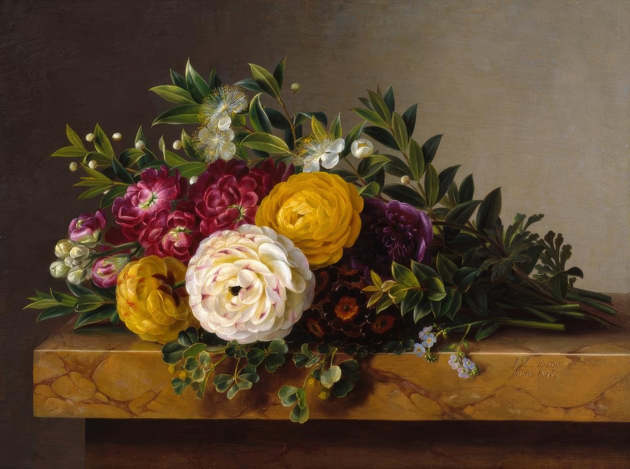 Bouquet di fiori su lastra di marmo da Johan Laurentz Jensen