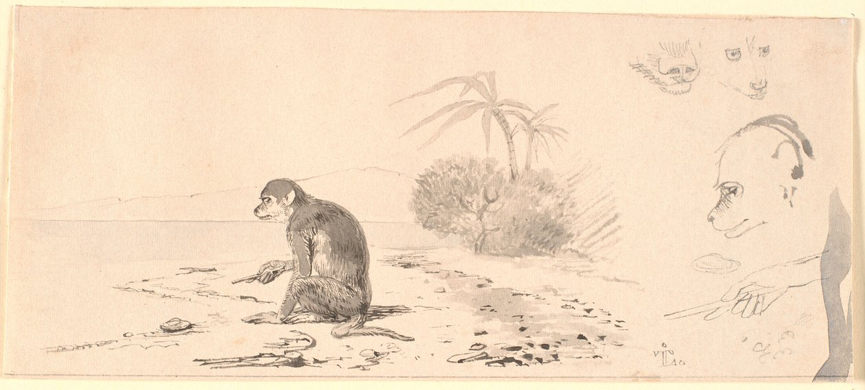Abekatten. T.h. studier af abeho-veder m.m. da Johan Thomas Lundbye