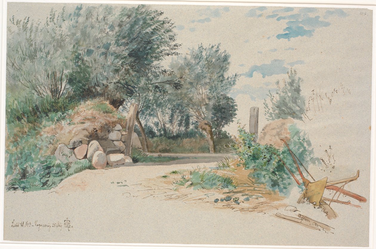Muro di pietra con un cancello aperto da Johan Thomas Lundbye