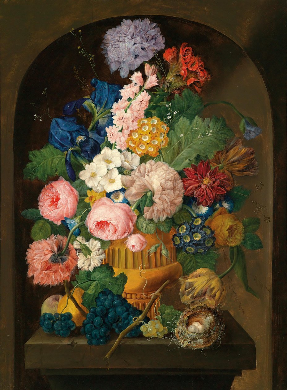 Natura morta con fiori e un nido di uccelli da Johann Baptist Drechsler