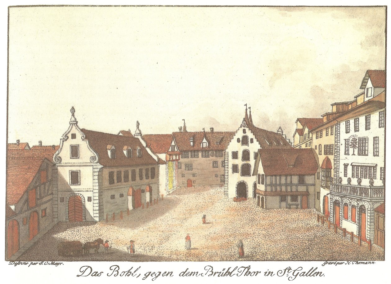 Il Bohl, verso la Porta di Brühl a St. Gallen da Johann Conrad Mayr