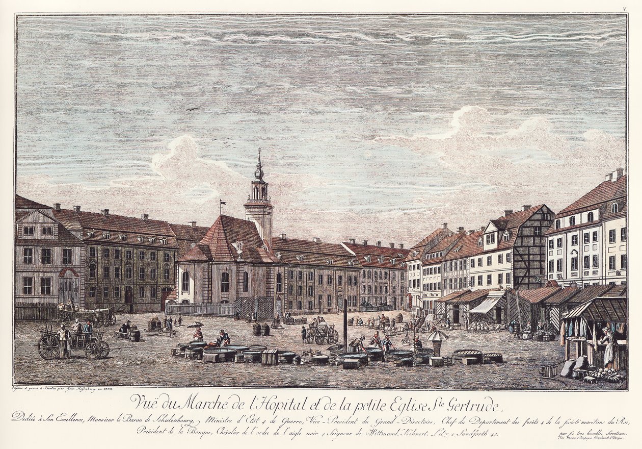 Veduta dello Spittelmarkt con la chiesa di Gertraud, vecchia Berlino da Johann Georg Rosenberg