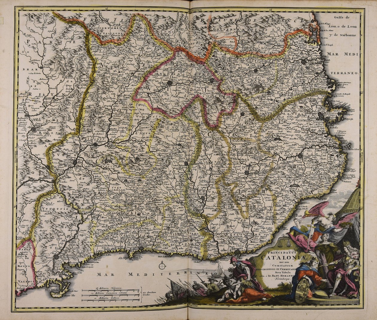 Principato di Catalogna e nuove mappe delle contee di Roussillon e Cerdanya da Johann Baptista Homann