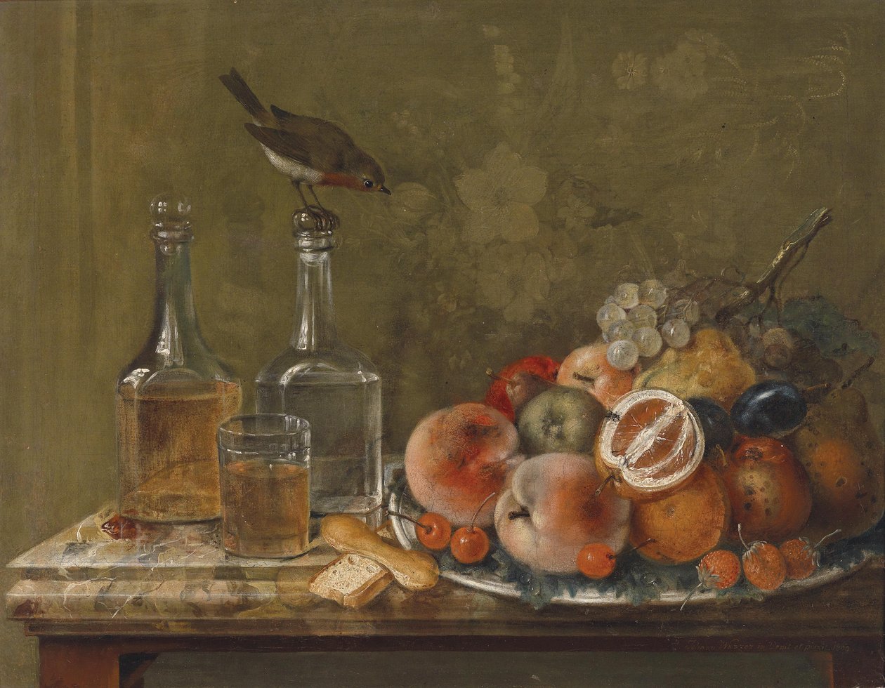 Natura morta con frutta e caraffe di vetro da Johann Matthias Wurzer