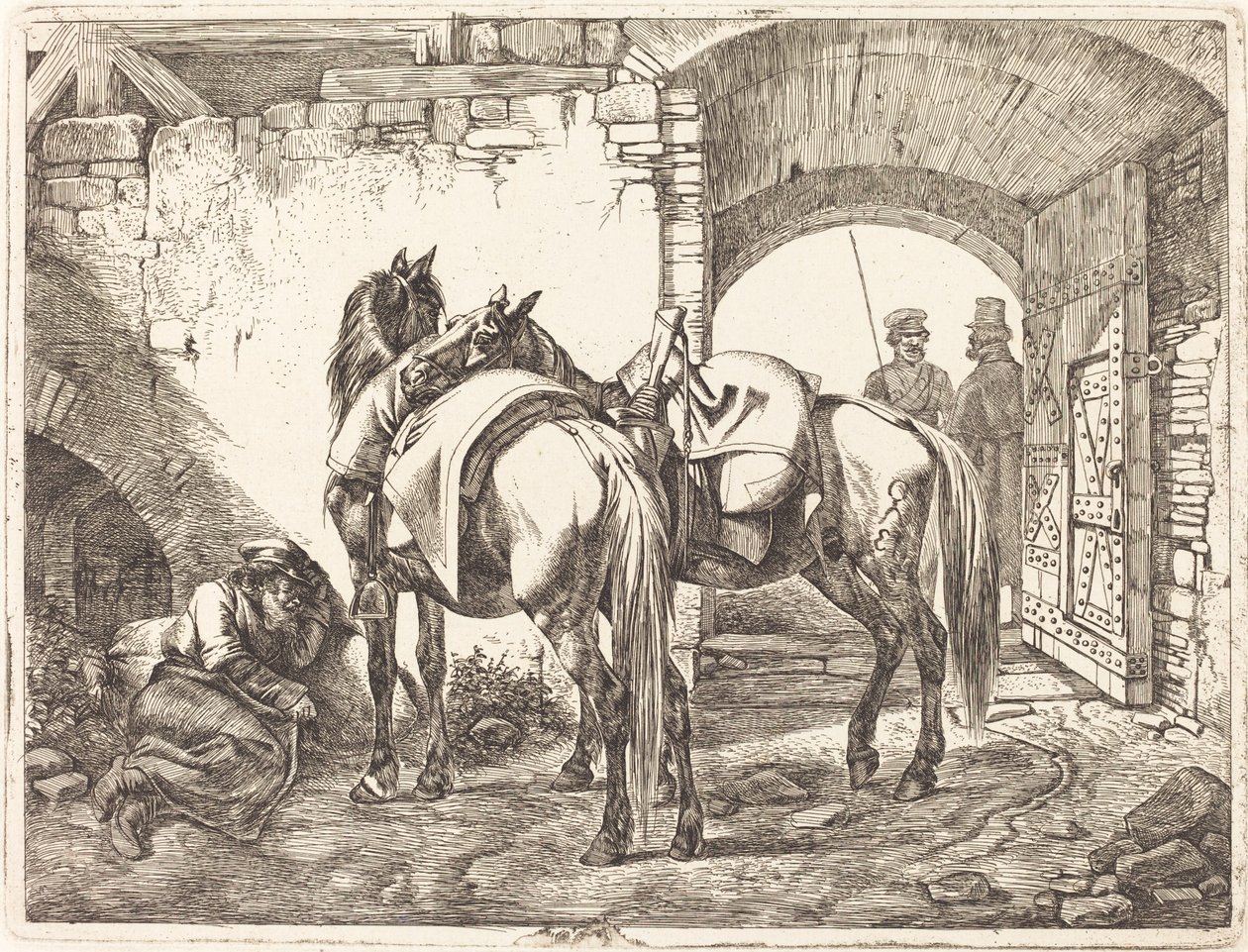 Cavalli cosacchi in un cortile da Johann Adam Klein