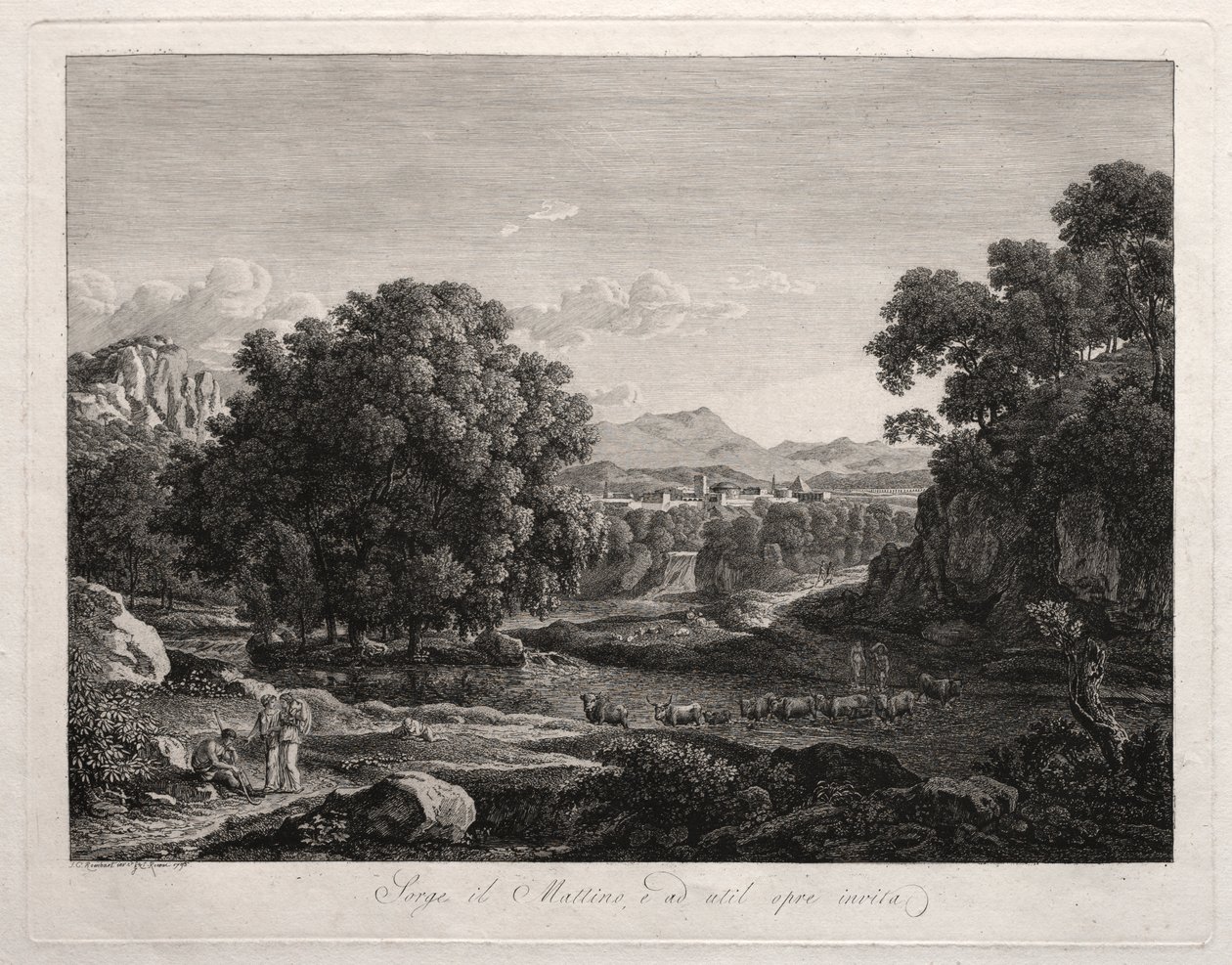 Paesaggio eroico: Bestiame che attraversa il fiume da Johann Christian Reinhart