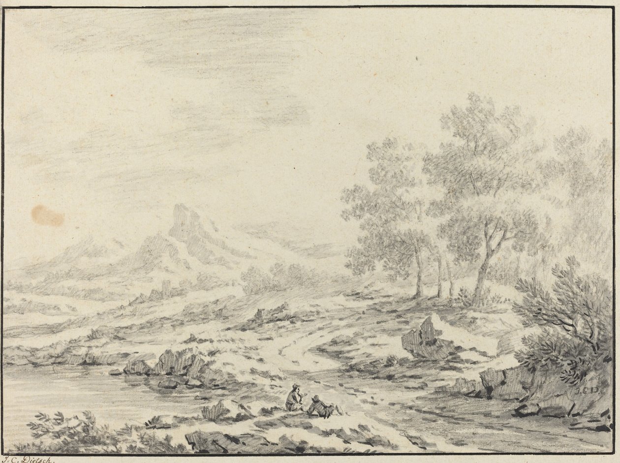 Due Uomini che Riposano vicino a un Lago da Johann Christoph Dietzsch