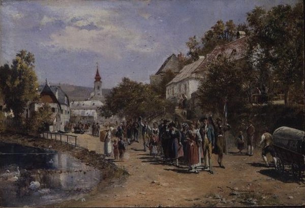 Processione in una strada di un villaggio in Austria da Johann Hamza