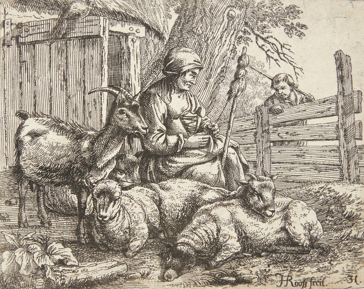 Una filatrice da Johann Heinrich Roos