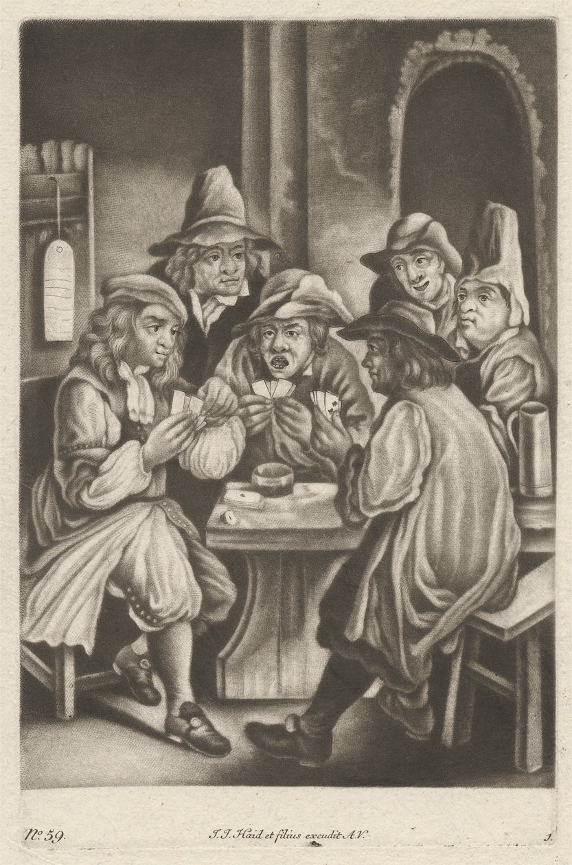 Uomini che giocano a carte da Johann Jacobus Haid